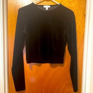 Topshop Slightly Cropped Black Velvet Crew Neck Top